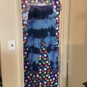 Vintage (antique?) 1992 BeBop jeans. Blue tie-dye pattern. Long zipper.